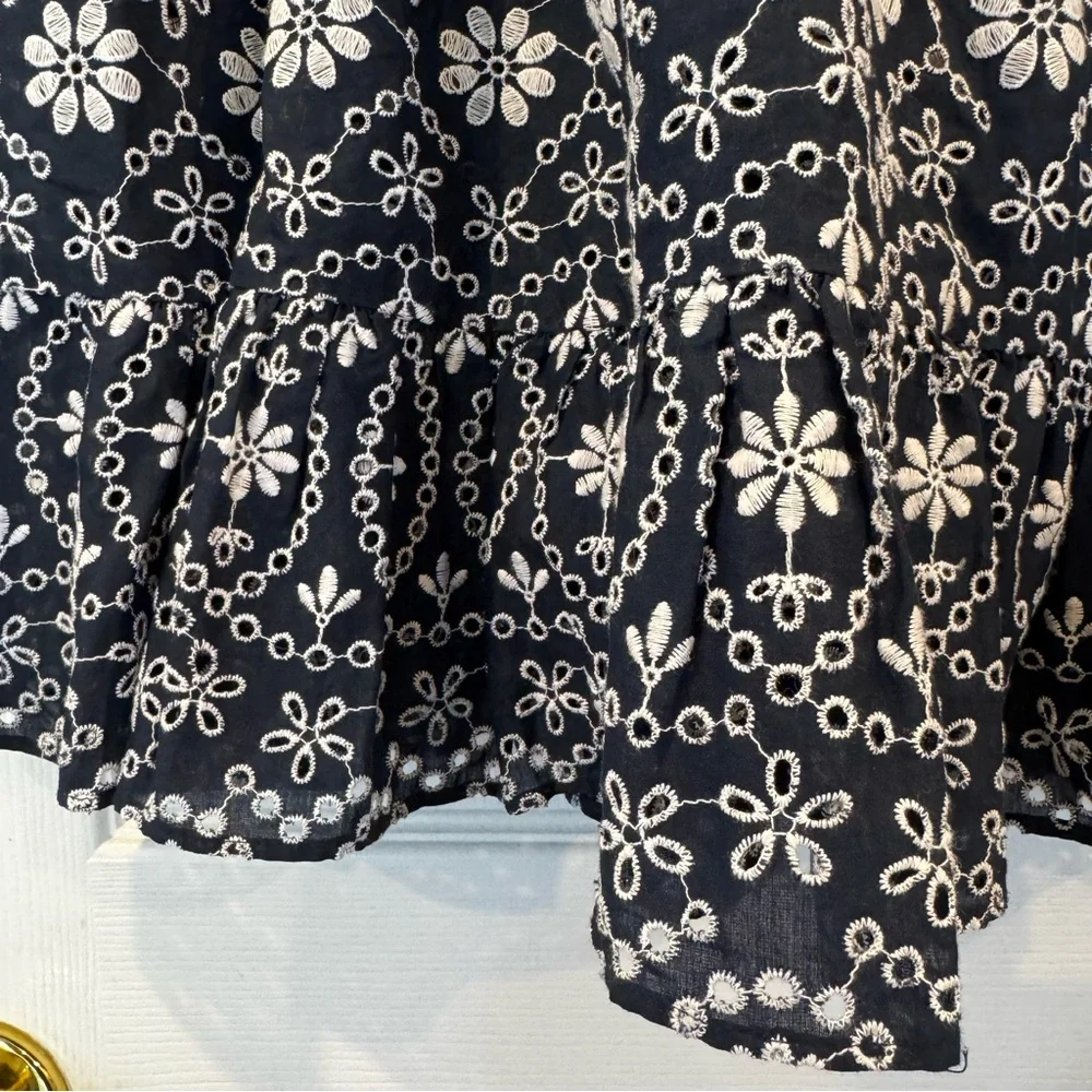 Kate Spade Shore Thing Eyelet Wrap Mini Skirt Navy White Size 14 Embroidered
